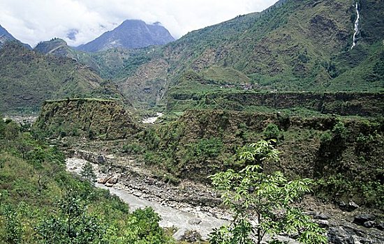 河,流动,山峦,尼泊尔