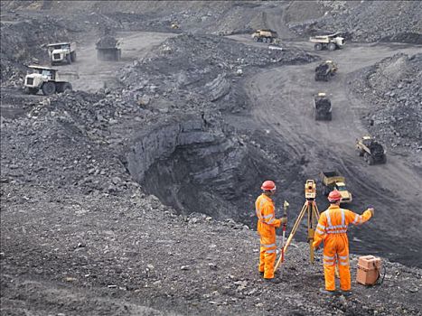 煤,矿工,察看,矿,俯视