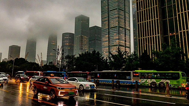 北京雨天的cbd