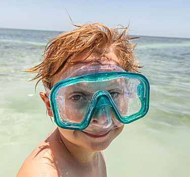 男孩,潜水面具,享受,海洋