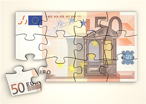 50欧元钞票,拼图,俯视