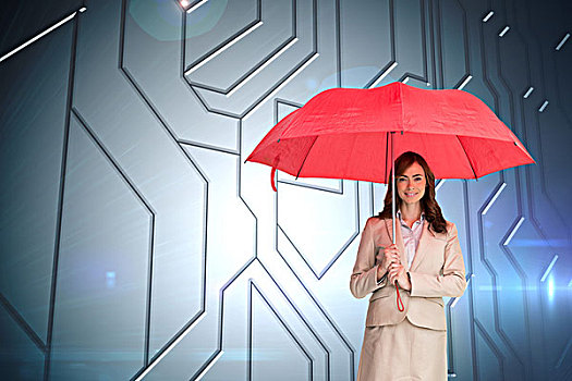 魅力,职业女性,拿着,红色,伞