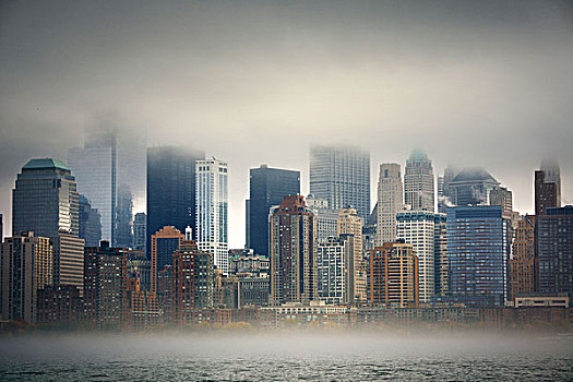 纽约,市区,商务区,雾状,白天