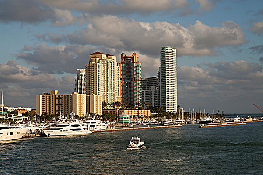 游艇,天际线,南海滩,迈阿密,佛罗里达,美国