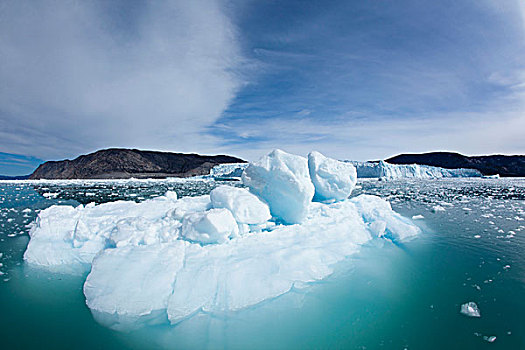 格陵兰,伊路利萨特,融化,冰山,冰河,迪斯科湾,夏天,早晨