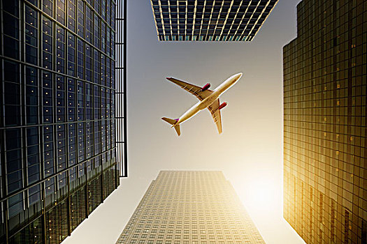 飞机,飞跃,高层建筑,建筑,旅行,概念