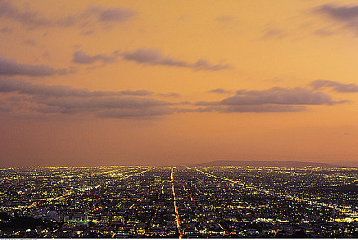 城市,黄昏,洛杉矶,加利福尼亚,美国