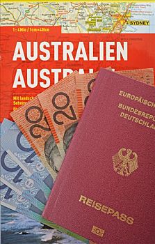 德国,护照,生物测量,地图,澳大利亚,货币