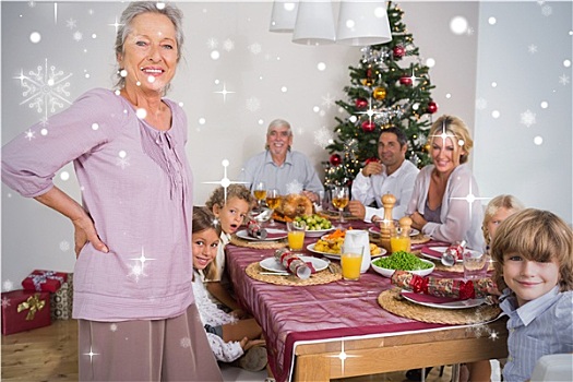 合成效果,图像,祖母,站立,旁侧,餐桌