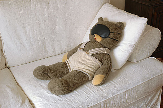 泰迪熊,卧,睡觉,面具,沙发,德国,欧洲