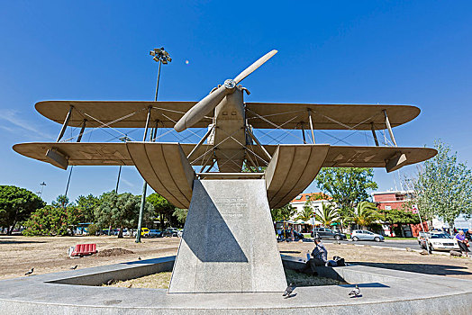 纪念建筑,水上飞机,第一,南大西洋,俯视,穿过,里斯本,地区,葡萄牙,欧洲