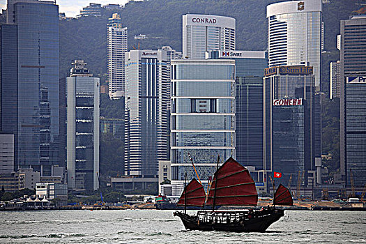 中国,香港,传统,帆船,港口