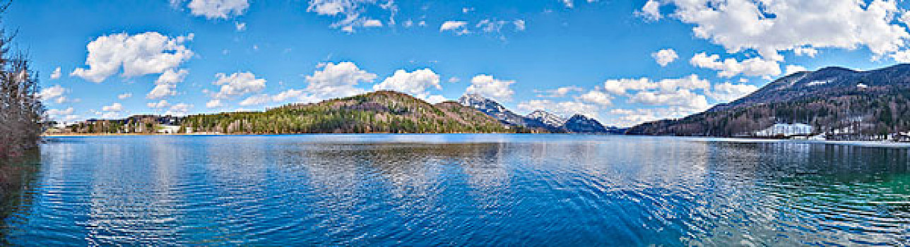 全景,山,背景,早春,奥地利