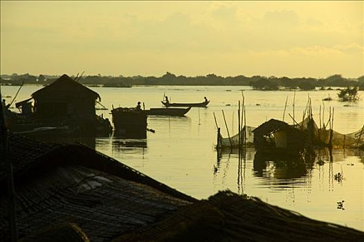 小屋,竹子,船,柬埔寨