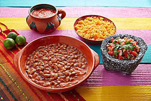 墨西哥,豆,米饭,酱