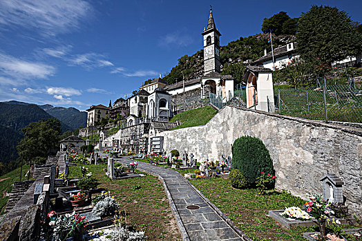 墓地,道路,悲伤,小教堂,教区教堂,提契诺河,瑞士,欧洲