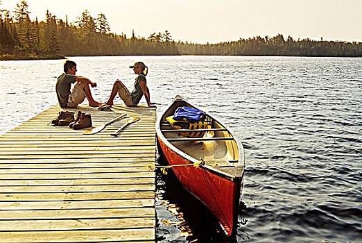 青少年,码头,湖,怀特雪尔省立公园,曼尼托巴,加拿大