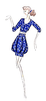 短小,蓝色,迷你裙,圆点花纹