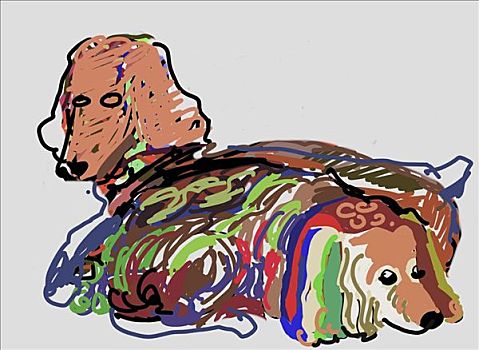 长毛垂耳狗,休息,2007年,电脑制图