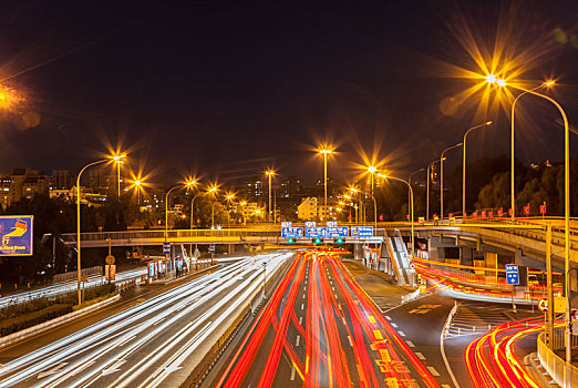 北京立交桥夜景,车流