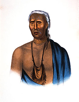 首领,手绘,板画,描绘,1838年,美洲印地安人,男人,历史