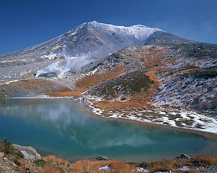 山,第一,雪,水塘