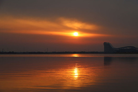 晚霞,长江,海景