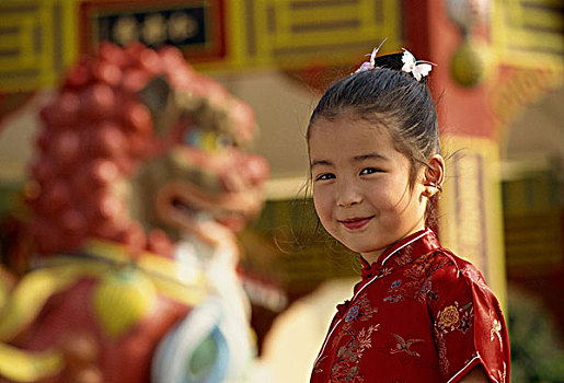 中国,香港,女孩,穿,传统服装,旗袍