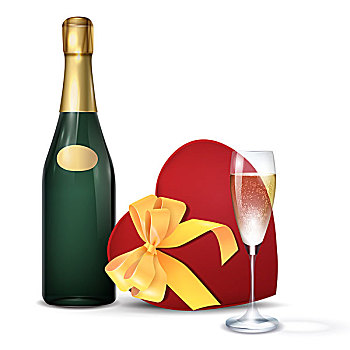 香槟酒瓶,香槟酒杯,心形,礼盒