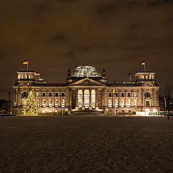 德国联邦议院,冬天,夜晚
