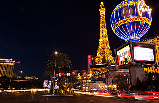 拉斯维加斯,内华达,赌博,细条,巴黎赌场,夜晚,展示,交通,移动,能量