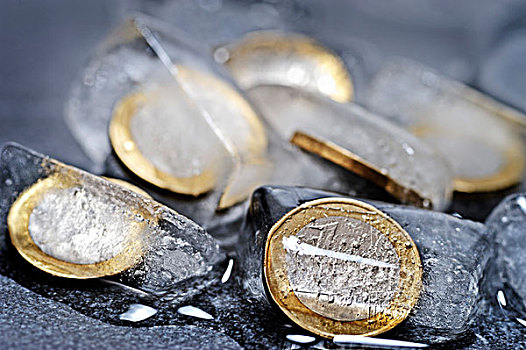 硬币,冰块,象征,冰冻