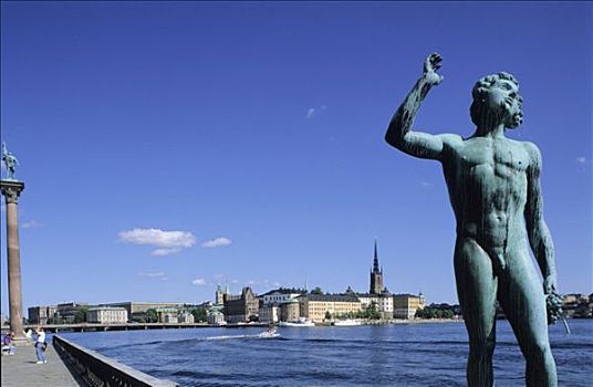 瑞典,斯德哥尔摩,老城,岛屿,市政厅,雕塑