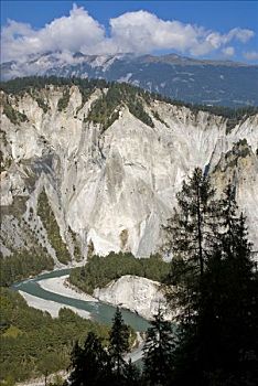 陡峭,石灰石,悬崖,印象深刻,岩石构造,环,莱茵河,河,峡谷,格劳宾登州,瑞士,欧洲