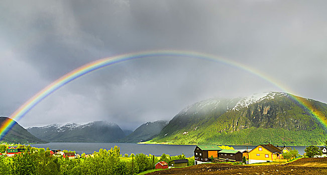 彩虹,上方,峡湾,松奥菲尔当纳,挪威,欧洲