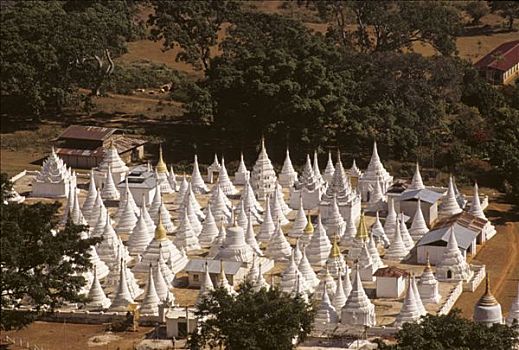 缅甸,掸邦,宾德雅,地区,白色,佛塔,俯视