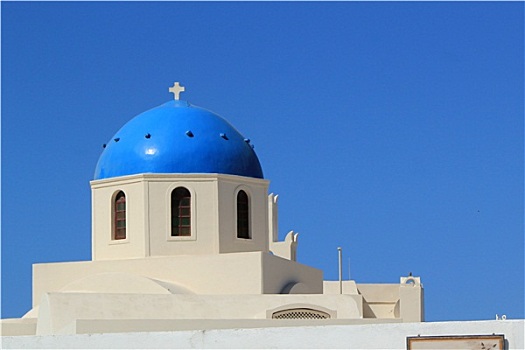 蓝色,圆顶,教堂,锡拉岛,希腊