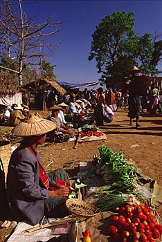 缅甸,茵莱湖,卖蔬菜,人