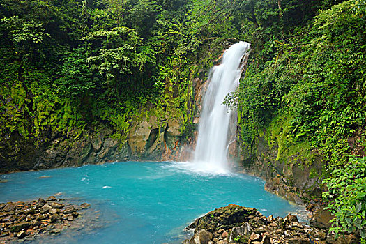 瀑布,淡蓝色,色彩,河,火山国家公园,哥斯达黎加,中美洲