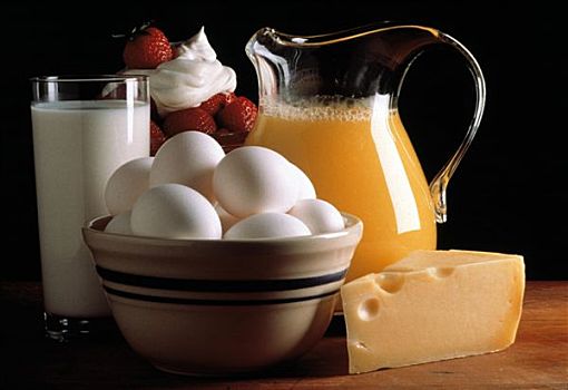 牛奶,奶酪,蛋,橙汁