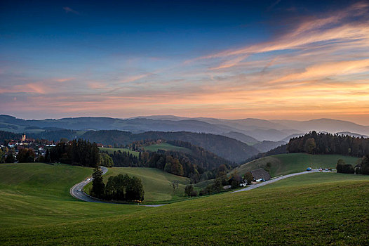 风景,丘陵地貌,秋天,夜光,靠近,黑森林,巴登符腾堡,德国,欧洲