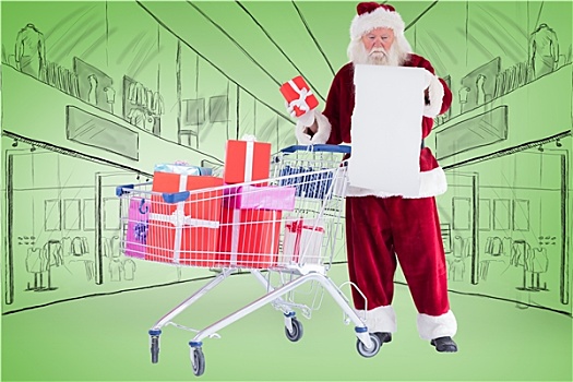 合成效果,图像,圣诞老人,礼物,购物车