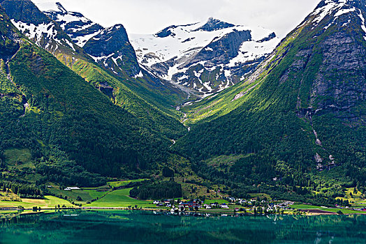 积雪,山,湖