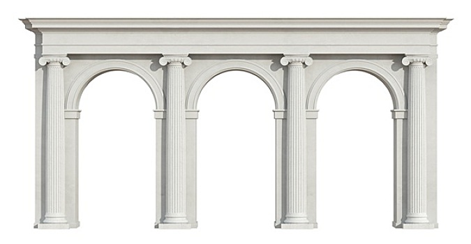 爱奥尼克柱式,柱廊,白色背景