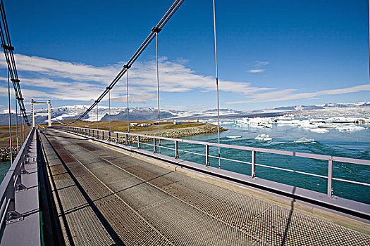 桥,上方,杰古沙龙湖,结冰,泻湖,冰岛