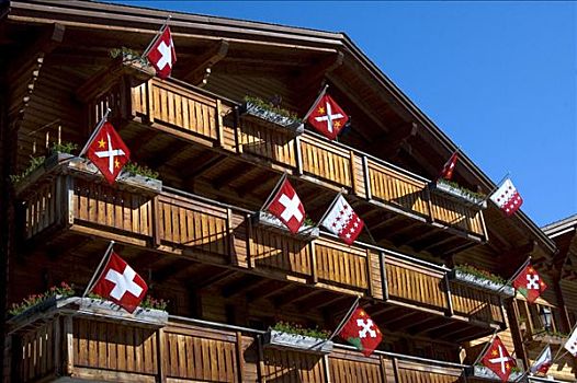 特色,瑞士,木房子,装饰,旗帜,瓦莱