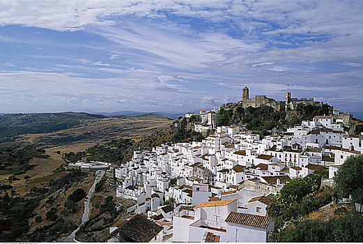 小镇,山,卡塞雷斯,安达卢西亚,西班牙