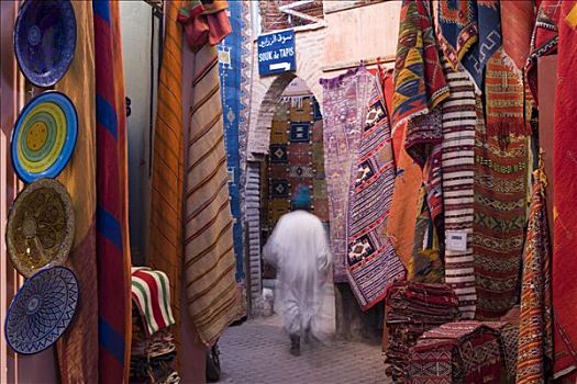 摩洛哥,玛拉喀什,男人,地毯,露天市场