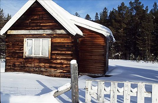 木质,小屋,大雪,靠近,阿尔泰,北极圈,挪威北部