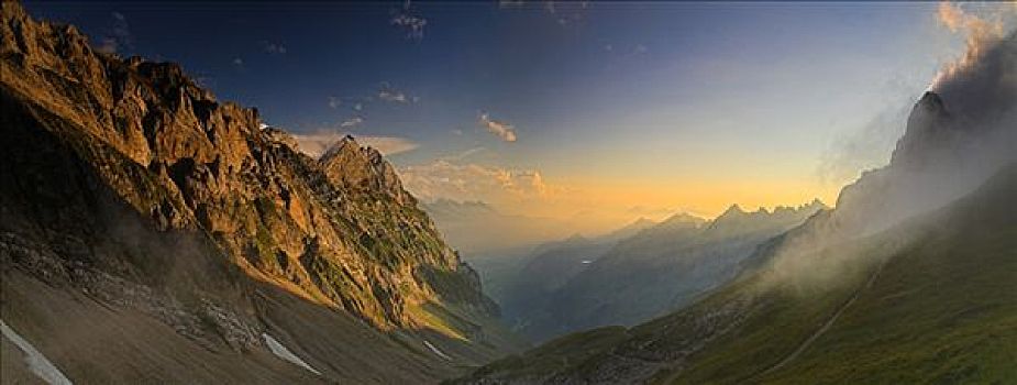 傍晚,隘口,阿尔卑斯山,瑞士,欧洲